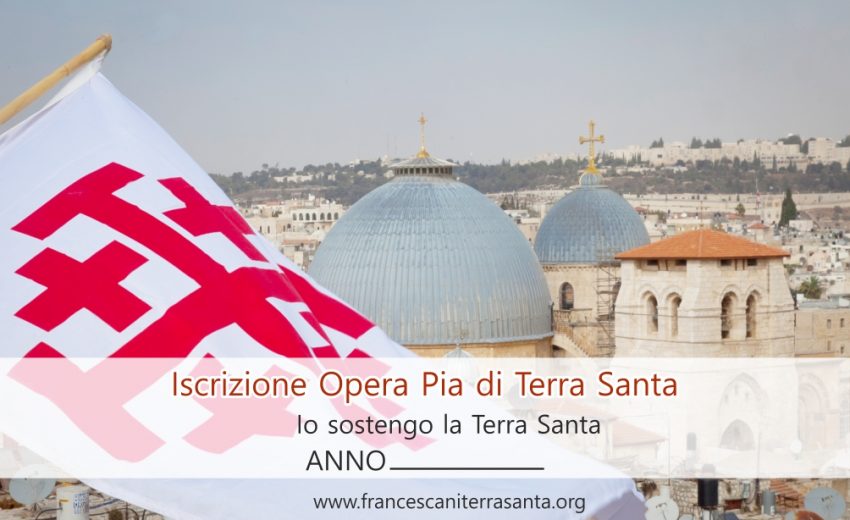 Cartolina dell'iscrizione all'Opera Pia di Terra Santa
